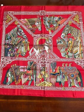 Authentic Hermes Silk Scarf, La Danse du Marwari, with Ornate Equine Motif.